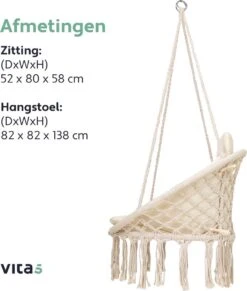 Vita5 Macramé Hangstoel - Voor Binnen En Buiten - Zonder Standaard - Incl. Kussen, Boekenvak En Beschermhoes - Tot 150kg - Beige 20 Vita5 Macramé Hangstoel - Voor Binnen En Buiten - Zonder Standaard - Incl. Kussen, Boekenvak En Beschermhoes - Tot 150kg - Beige -Tuin En Buiten 1020x1200