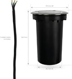 Ledvion Leo - LED Grondspot - 1m Kabel - RVS Geborsteld - Rond - GU10 Fitting - IP67 -Tuin En Buiten 1096x1200 1