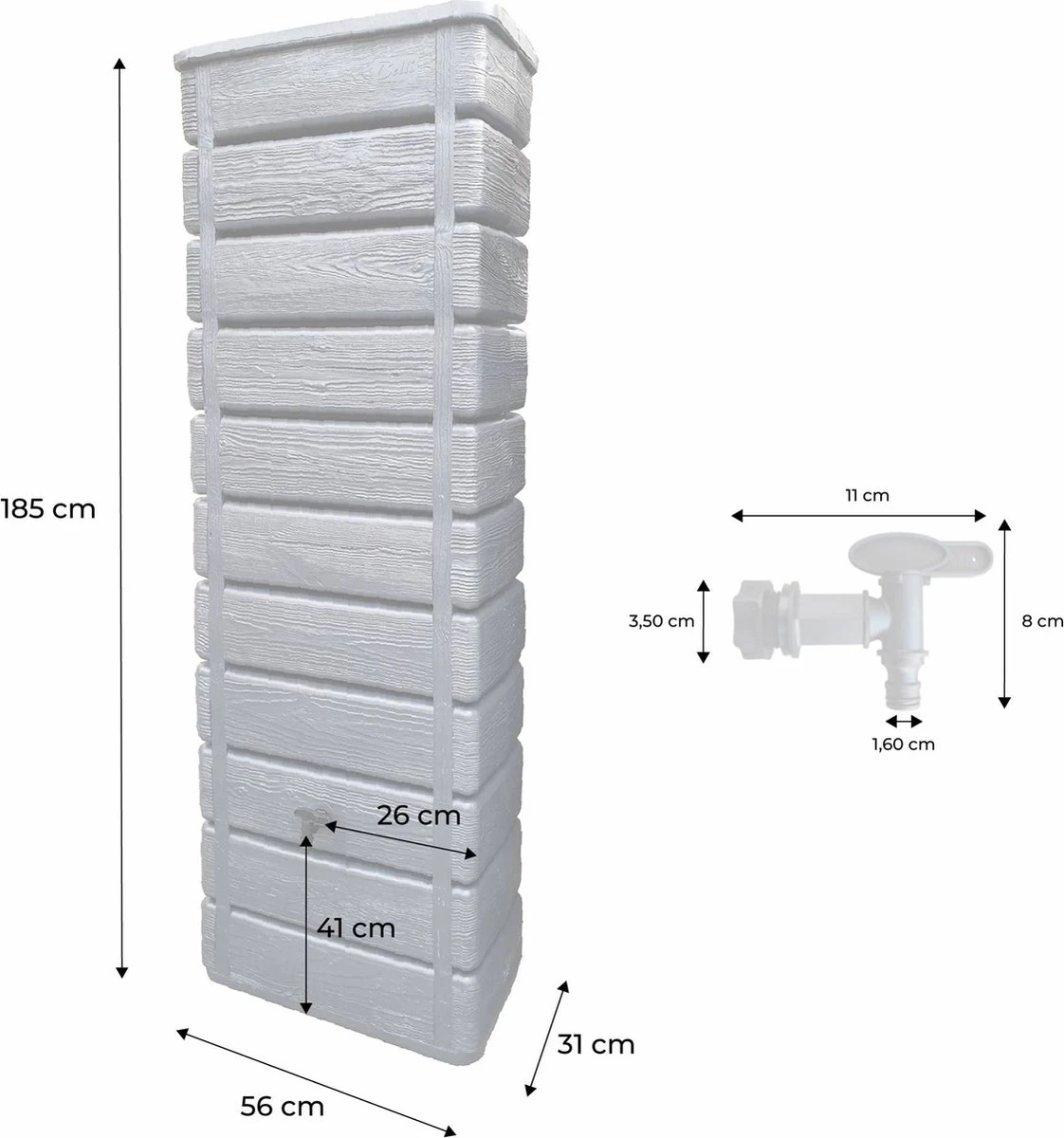Regenton Muurtank, Grandval 300L, Antraciet Kunststof, Imitatiehout, Met Gootaansluitset Inbegrepen 3 Regenton Muurtank, Grandval 300L, Antraciet Kunststof, Imitatiehout, Met Gootaansluitset Inbegrepen - Afbeelding 3