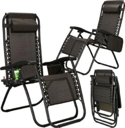 Springos Tuinstoel | Ligstoel | Opvouwbaar | Verstelbaar | Ergonomische Hoofdsteun | Bruin / Zwart -Tuin En Buiten 1166x1200