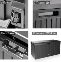 Prosperplast Opbergbox Met Deksel – Waterdicht Wielen 290 L -Antraciet -Tuin En Buiten 1182x1200
