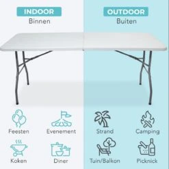 LifeGoods Klaptafel - Inklapbaar - 70x180cm - Verstelbare Vouwtafel - Weerbestendig - Wit -Tuin En Buiten 1193x1200