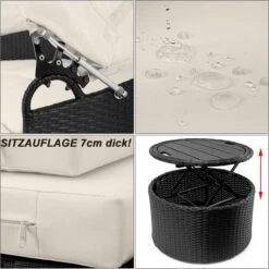 Casaria Polyrattan Zonne-Eiland Ø185cm – Incl. Kussens - Zwart Crème -Tuin En Buiten 1198x1200