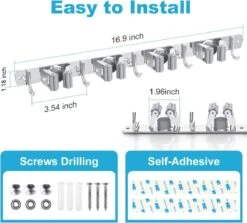 BOTC Bezemhouder - 5 Houders 6 Haken Bezem Ophangsysteem - Zeflklevend - Opbergsysteem - Ophanghaken - Tuingereedschap - Gereedschap Opbergen -Tuin En Buiten 1200x1084