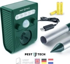 Pest-Tech PT-221 | Ultrasone Kattenverjager Op Zonneenergie | Kattenschrik | Marterverjager | Dierenverjager | Kattenafweermiddel | Ongedierte Verjager - Met USB Oplaadkabel -Tuin En Buiten 1200x1089 2