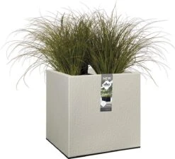 Elho Vivo Structure Finish Vierkant 40 - Plantenbak Voor Binnen & Buiten - Ø 39 X H 41 - Grijs/Warm Grijs -Tuin En Buiten 1200x1095