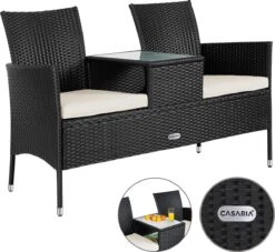 Casaria Polyrattan Tuinbank - Incl. Kussen - 143x55x88 Cm Zwart -Tuin En Buiten 1200x1101