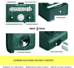 Pest-Tech PT-221 | Ultrasone Kattenverjager Op Zonneenergie | Kattenschrik | Marterverjager | Dierenverjager | Kattenafweermiddel | Ongedierte Verjager - Met USB Oplaadkabel -Tuin En Buiten 1200x1104