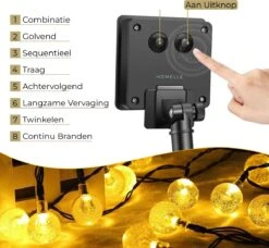 Homèlle Solar Lichtsnoer - 20 LED - 3 + 2 Meter - Warm-wit - ø2cm - Tuinverlichting Op Zonne-energie - Kerstverlichting - Buitenverlichting - Lichtslinger - Lampjes Slinger - Cristal -Tuin En Buiten 1200x1109