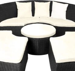 Casaria Polyrattan Zonne-Eiland Ø185cm – Incl. Kussens - Zwart Crème -Tuin En Buiten 1200x1144