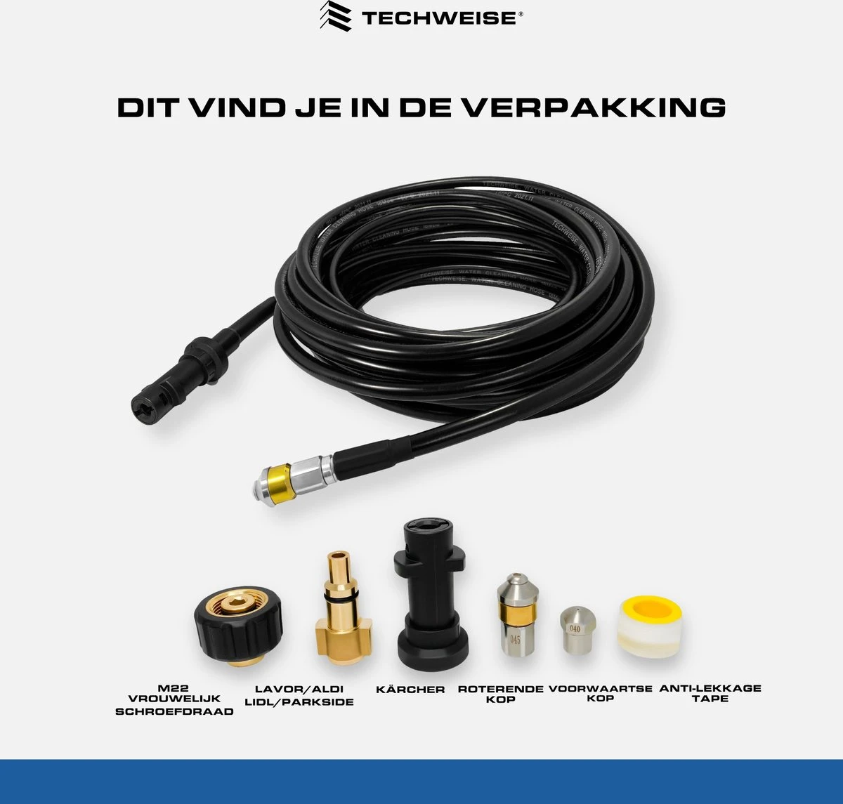 Techweise - Rioolslang Voor O.a. Kärcher - 15M - Met Roterende En Voorwaartse Kop 3 Techweise - Rioolslang Voor O.a. Kärcher - 15M - Met Roterende En Voorwaartse Kop - Afbeelding 3