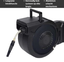 Buxibo - Wandslangenbox 20 Meter + 2 Meter - Tuinslang Met Haspel - 9 Sproei Standen - Slangenhouder 180° Draaibaar - Tuinslanghaspel Zwart+ Gratis Sproeier - Zwart -Tuin En Buiten 1200x1161