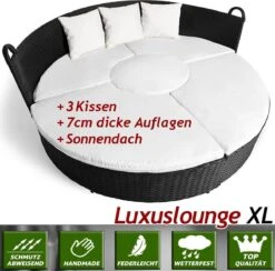 Casaria Polyrattan Zonne-Eiland Ø185cm – Incl. Kussens - Zwart Crème -Tuin En Buiten 1200x1184