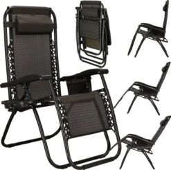 Springos Tuinstoel | Ligstoel | Opvouwbaar | Verstelbaar | Ergonomische Hoofdsteun | Bruin / Zwart -Tuin En Buiten 1200x1191 1