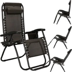 Springos Tuinstoel | Ligstoel | Opvouwbaar | Verstelbaar | Ergonomische Hoofdsteun | Bruin / Zwart -Tuin En Buiten 1200x1198