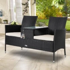 Casaria Polyrattan Tuinbank - Incl. Kussen - 143x55x88 Cm Zwart -Tuin En Buiten 1200x1200 103