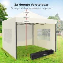 LifeGoods Partytent - 3x3 M - Zijwanden - Easy Up - Opvouwbaar - Waterdicht - Draagtas Met Wieltjes - Beige -Tuin En Buiten 1200x1200 119