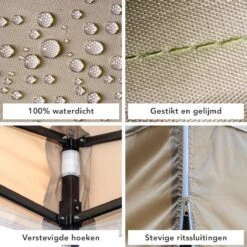LifeGoods Partytent - 3x3 M - Zijwanden - Easy Up - Opvouwbaar - Waterdicht - Draagtas Met Wieltjes - Beige -Tuin En Buiten 1200x1200 123