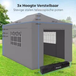 LifeGoods Partytent - 3x4.5 M - Zijwanden - Easy Up - Opvouwbaar - Waterdicht - Draagtas Met Wieltjes - Donkergrijs 19 LifeGoods Partytent - 3x4.5 M - Zijwanden - Easy Up - Opvouwbaar - Waterdicht - Draagtas Met Wieltjes - Donkergrijs -Tuin En Buiten 1200x1200 159