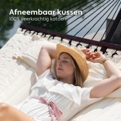 Vita5 Hangmat Met Standaard En Spreidstok – 2 Persoons – Incl. Bekerhouder - Afneembaar Kussen – Uv-bestendig – Beige -Tuin En Buiten 1200x1200 177