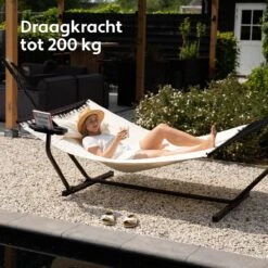 Vita5 Hangmat Met Standaard En Spreidstok – 2 Persoons – Incl. Bekerhouder - Afneembaar Kussen – Uv-bestendig – Beige -Tuin En Buiten 1200x1200 178
