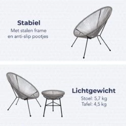 LifeGoods Acapulco Bistroset - 3-Delig - Tuinset Met Bijzettafel - Grijs -Tuin En Buiten 1200x1200 194