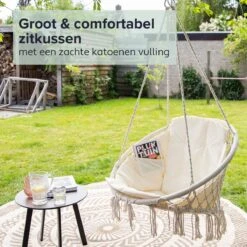 Vita5 Macramé Hangstoel - Voor Binnen En Buiten - Zonder Standaard - Incl. Kussen, Boekenvak En Beschermhoes - Tot 150kg - Beige 18 Vita5 Macramé Hangstoel - Voor Binnen En Buiten - Zonder Standaard - Incl. Kussen, Boekenvak En Beschermhoes - Tot 150kg - Beige -Tuin En Buiten 1200x1200 246