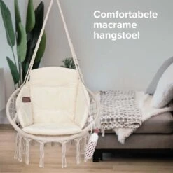 Vita5 Macramé Hangstoel - Voor Binnen En Buiten - Zonder Standaard - Incl. Kussen, Boekenvak En Beschermhoes - Tot 150kg - Beige 19 Vita5 Macramé Hangstoel - Voor Binnen En Buiten - Zonder Standaard - Incl. Kussen, Boekenvak En Beschermhoes - Tot 150kg - Beige -Tuin En Buiten 1200x1200 247
