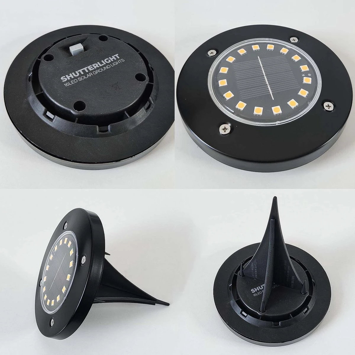 Shutterlight® 16 LED Solar Grondspot - Tuinverlichting - Zonlichtsensor - Zonne-energie - Matte Zwart - Warm Wit Licht - 4 Stuks - Buiten 5 Shutterlight® 16 LED Solar Grondspot - Tuinverlichting - Zonlichtsensor - Zonne-energie - Matte Zwart - Warm Wit Licht - 4 Stuks - Buiten - Afbeelding 5