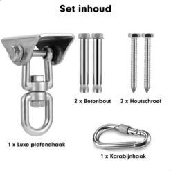 Luxe Ophangsysteem - 180° Schommelen, 360° Roteerbaar - Plafondhaak - Ophanghaak - Hangstoel Buiten - Hangstoel Binnen – Schommelstoel - Schommel - Bokszakken - RVS - Nederlandse Handleiding - 21 Luxe Ophangsysteem - 180° Schommelen, 360° Roteerbaar - Plafondhaak - Ophanghaak - Hangstoel Buiten - Hangstoel Binnen – Schommelstoel - Schommel - Bokszakken - RVS - Nederlandse Handleiding - -Tuin En Buiten 1200x1200 37