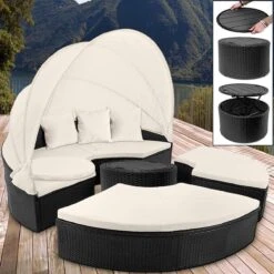 Casaria Polyrattan Zonne-Eiland Ø185cm – Incl. Kussens - Zwart Crème -Tuin En Buiten 1200x1200 5