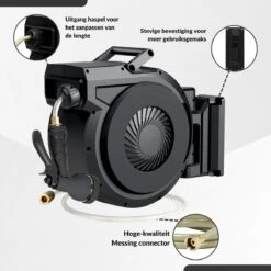 Buxibo - Wandslangenbox 20 Meter + 2 Meter - Tuinslang Met Haspel - 9 Sproei Standen - Slangenhouder 180° Draaibaar - Tuinslanghaspel Zwart+ Gratis Sproeier - Zwart -Tuin En Buiten 1200x1200 601