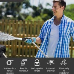 Buxibo - Wandslangenbox 20 Meter + 2 Meter - Tuinslang Met Haspel - 9 Sproei Standen - Slangenhouder 180° Draaibaar - Tuinslanghaspel Zwart+ Gratis Sproeier - Zwart -Tuin En Buiten 1200x1200 602