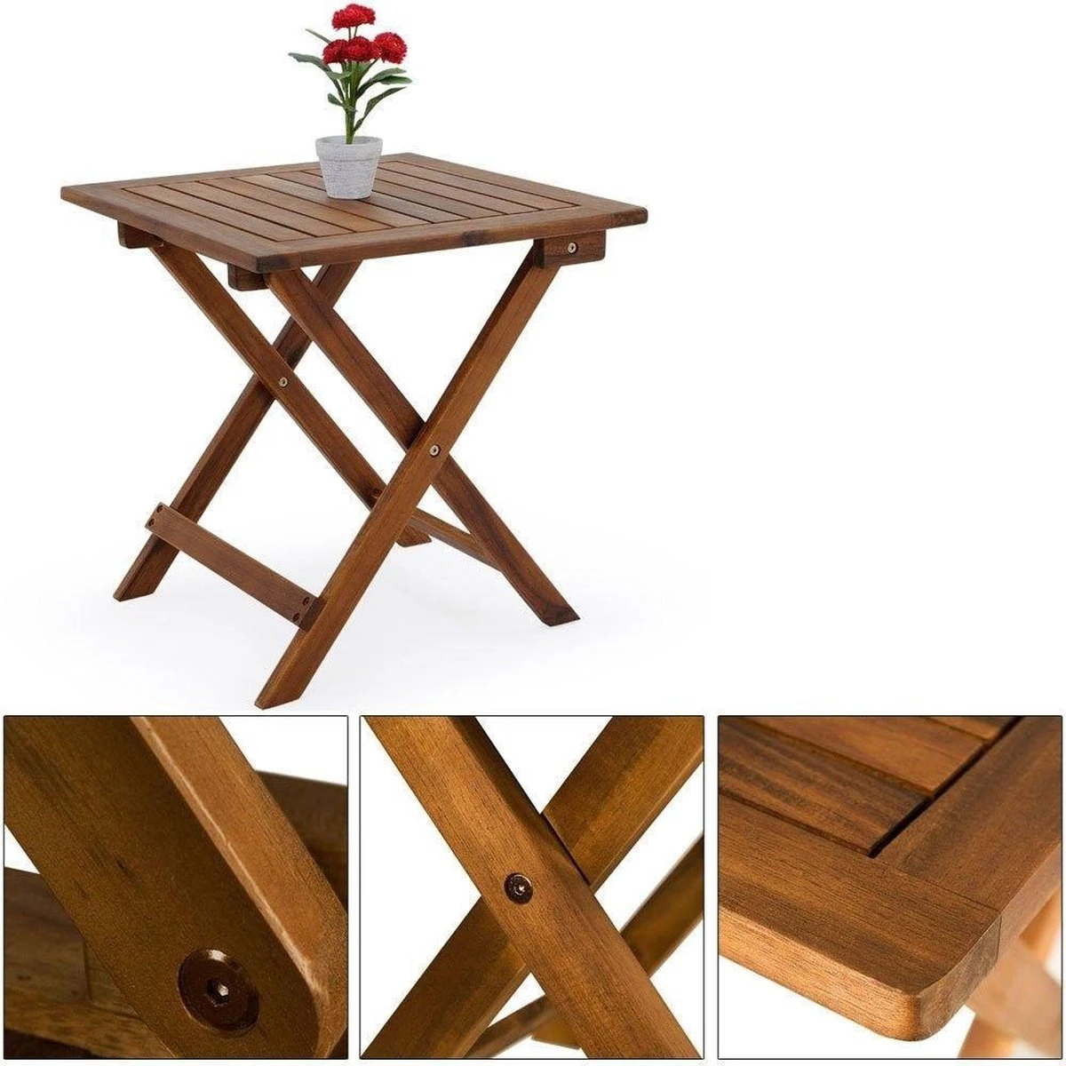 Merkloos EezyLife Houten Bijzettafel - 46x46x46cm - Acacia Hout - Tuintafel 5 Merkloos EezyLife Houten Bijzettafel - 46x46x46cm - Acacia Hout - Tuintafel - Afbeelding 5