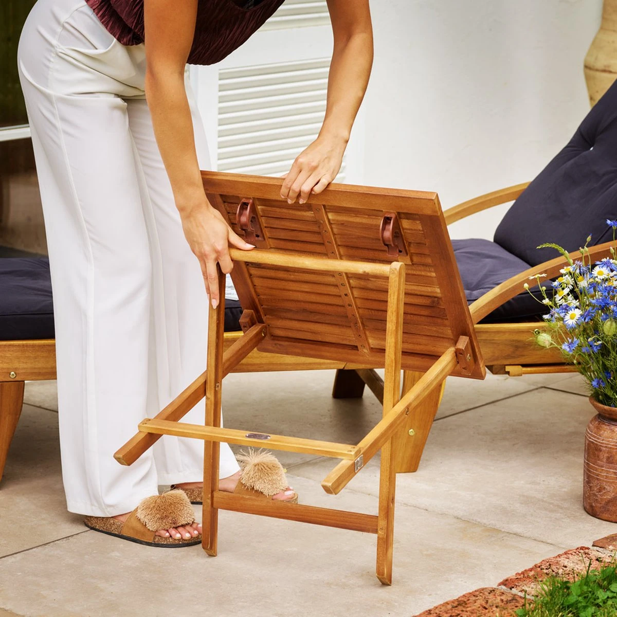 Merkloos EezyLife Houten Bijzettafel - 46x46x46cm - Acacia Hout - Tuintafel 6 Merkloos EezyLife Houten Bijzettafel - 46x46x46cm - Acacia Hout - Tuintafel - Afbeelding 6