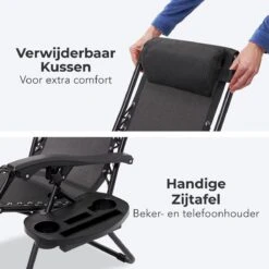 LifeGoods Opvouwbare Tuinstoelen - Verstelbaar Zonnescherm - 2 Stuks - 30°-90° Verstelbaar - Metaal - Zwart -Tuin En Buiten 1200x1200 80