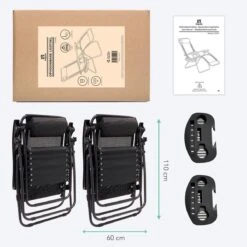 LifeGoods Opvouwbare Tuinstoelen - Verstelbaar Zonnescherm - 2 Stuks - 30°-90° Verstelbaar - Metaal - Zwart -Tuin En Buiten 1200x1200 86