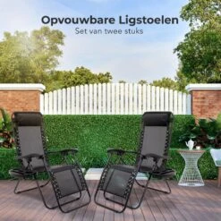 LifeGoods Opvouwbare Tuinstoelen - Verstelbaar Zonnescherm - 2 Stuks - 30°-90° Verstelbaar - Metaal - Zwart -Tuin En Buiten 1200x1200 87