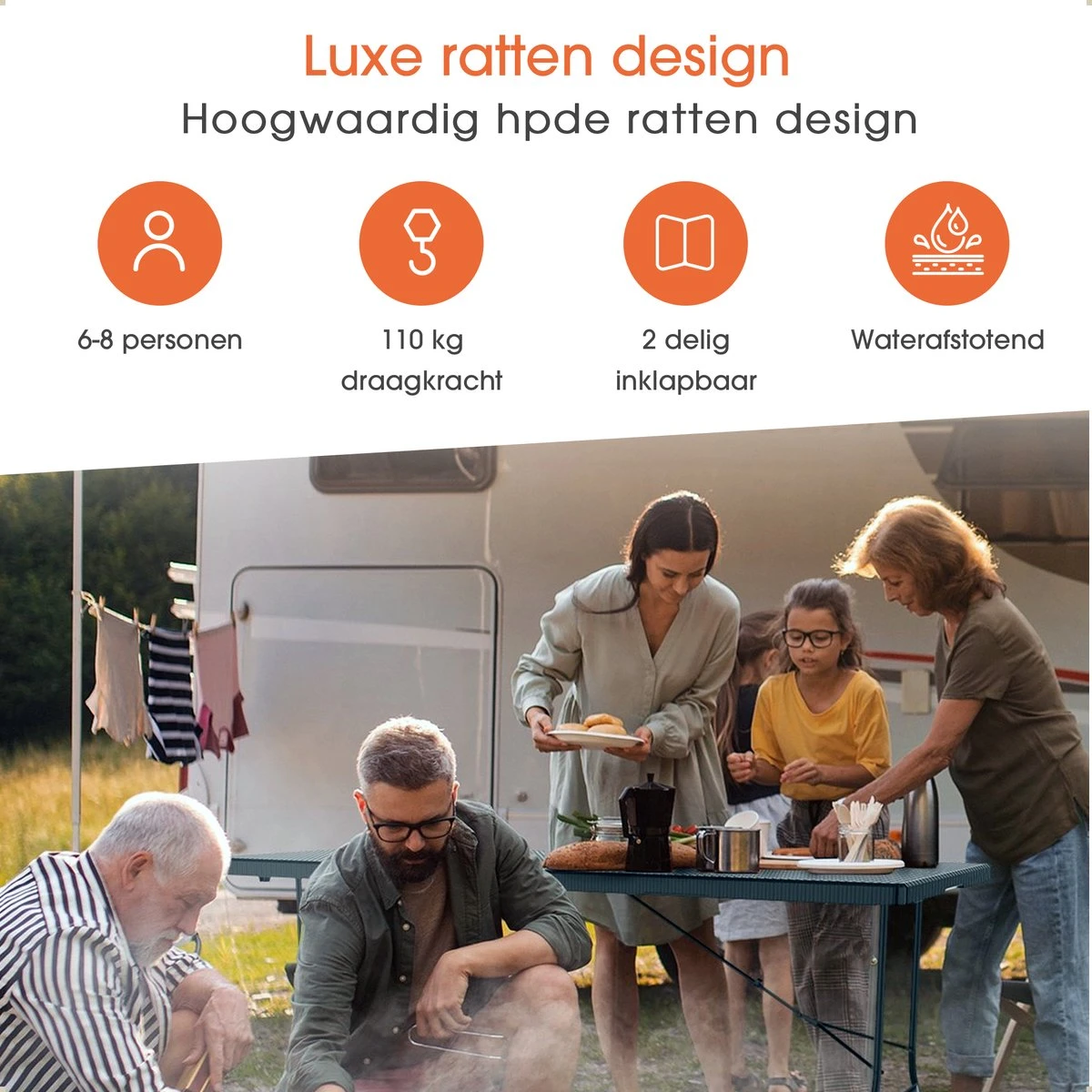 Lenx Klaptafel - Inklapbare Tafel - Opvouwbare Tuintafel - Vouwtafel - Inclusief Handvat En 2 Tafelkleden - 180x75x74cm - 6 Tot 8 Personen 2 Lenx Klaptafel - Inklapbare Tafel - Opvouwbare Tuintafel - Vouwtafel - Inclusief Handvat En 2 Tafelkleden - 180x75x74cm - 6 Tot 8 Personen - Afbeelding 2