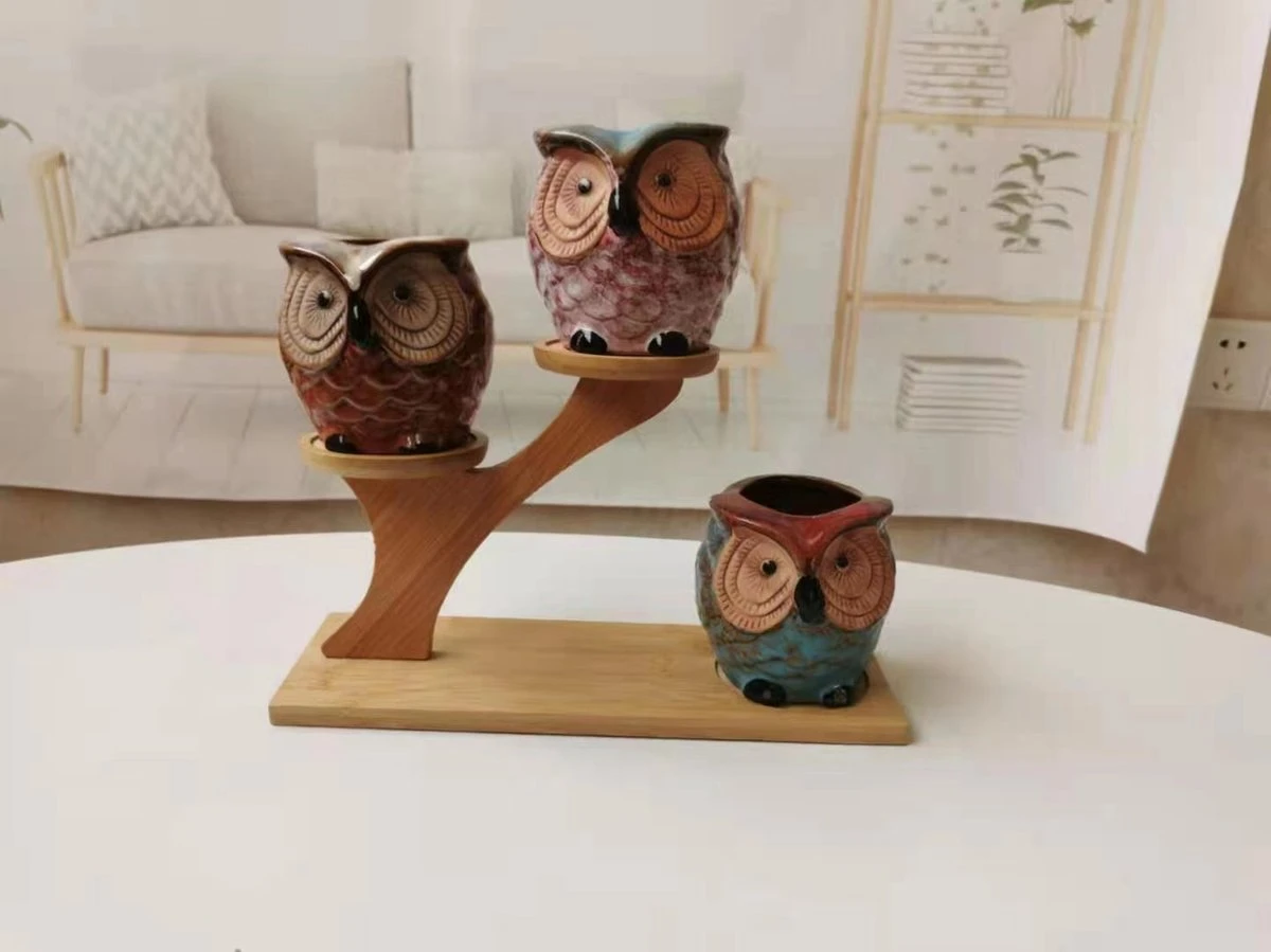 Luxe Bamboe Houten Boom Met 3 Keramiek Uil Bloempotten/Plantenpotten Op Standaard/Voet Voor Binnen En Buiten - Modern Design Bloempot/Plantenpot Op Poten/Pootjes-Plantenbak Mini Cactus Nep Plant Pot Houder - Kleine Bloembakken Plantenrek/Plantenkurk 9 Luxe Bamboe Houten Boom Met 3 Keramiek Uil Bloempotten/Plantenpotten Op Standaard/Voet Voor Binnen En Buiten - Modern Design Bloempot/Plantenpot Op Poten/Pootjes-Plantenbak Mini Cactus Nep Plant Pot Houder - Kleine Bloembakken Plantenrek/Plantenkurk - Afbeelding 9