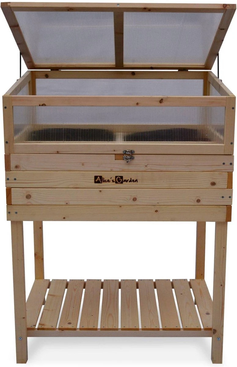 Houten Moestuinbak Op Poten En Verwijderbare Serre Van Polycarbonaat, ERABLE, 2 In 1, Met Plank En Geotextiel, 80 X 60 X 109 Cm 2 Houten Moestuinbak Op Poten En Verwijderbare Serre Van Polycarbonaat, ERABLE, 2 In 1, Met Plank En Geotextiel, 80 X 60 X 109 Cm - Afbeelding 2