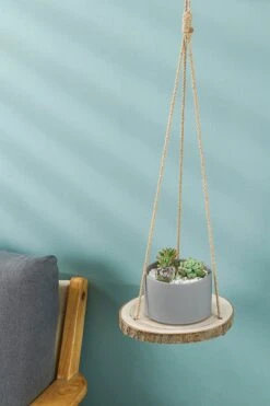 Set Van 2 Boomstam Rond Wandrek Plantenhangers - Boho Jute Houten Plantenrek - Hangpot Voor Binnen/Buiten - Hangende Bloempot Plank - Hangplant Houder - Bohemian Macrame Stijl Wandhanger - Hangplank Plant Hanger - Planthanger - Ø Rond 25-20cm -Tuin En Buiten 800x1200 50