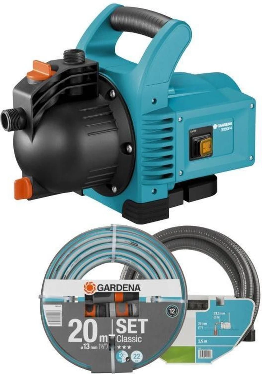 GARDENA - Classic Besproeiingspomp 3000/4 Compleet - Waterpomp - Incl. 3.5 M Aanzuigslang En 20 M Slang 6 GARDENA - Classic Besproeiingspomp 3000/4 Compleet - Waterpomp - Incl. 3.5 M Aanzuigslang En 20 M Slang - Afbeelding 6