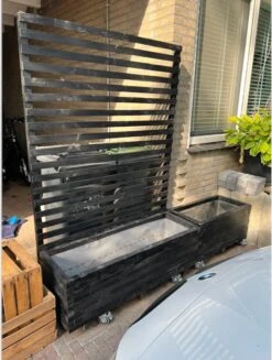 AMISHOUT - Plantenbak Met Klimrek 120x40x40 (180) Cm - Zwart